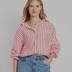 Old Navy Red and White Striped Button Down Shirt